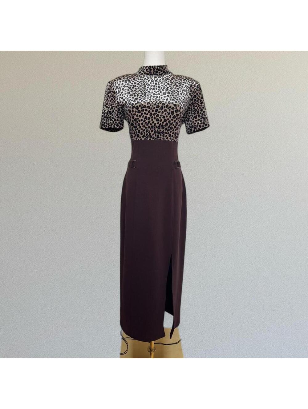 90s leopard print mock neck dress Sz. L